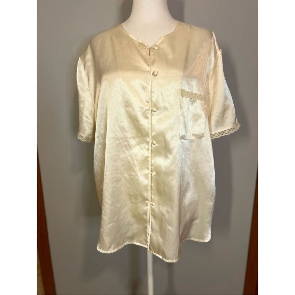 💫Vintage💫 Erika Taylor‎ intimates satin lace sexy pajama top size 1X BIN R
